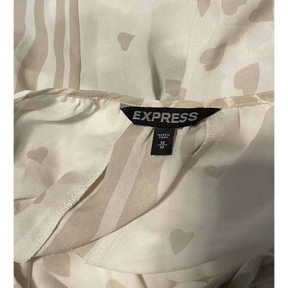 Express Tan & White Heart Bishop Sleeve Blouse Size M - Picture 6 of 6